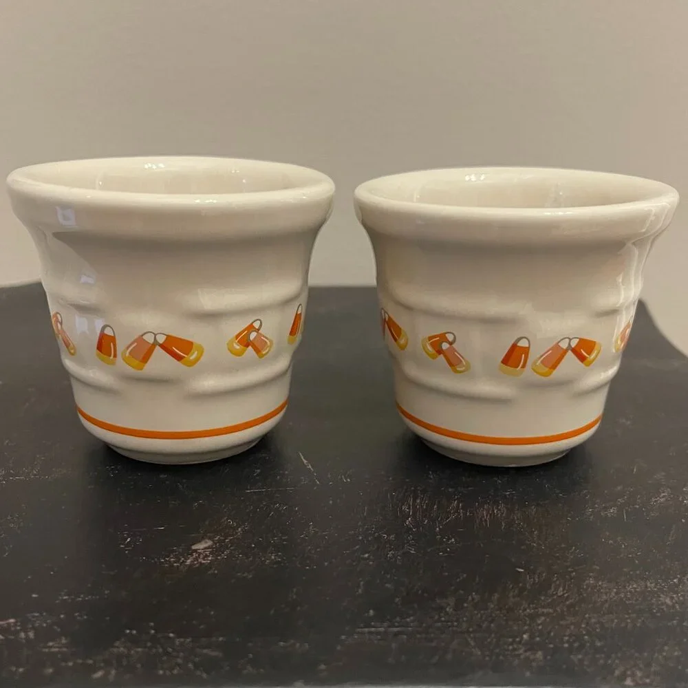 Candy Corn Votive Holders, Longaberger Pottery Woven Traditions
